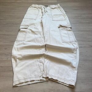 28x28 Cream Y2K Contrast Stitch Baggy Wide Leg Jeans Vintage 2000s